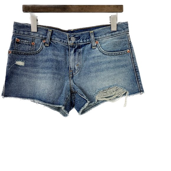 LEVI Denim Distressed Cut off Shorts Red Tab SIZE 27 - Picture 1 of 6
